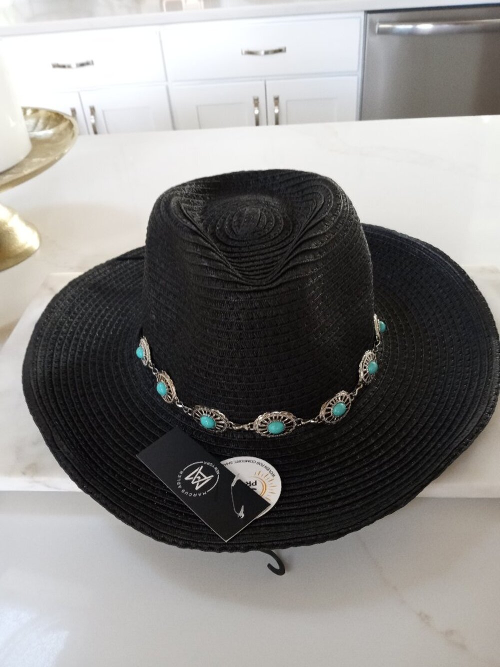 NEW! ADJUSTABLE Turquoise EMBELLISHED COWBOY SUN HAT